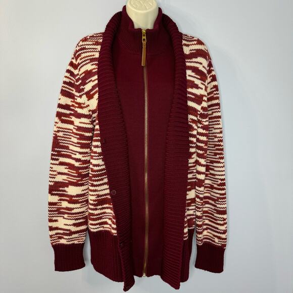 TORY BURCH Olivia Merino Wool Zip Front Cardigan Red Cordovan Women's M - Picture 12 of 16